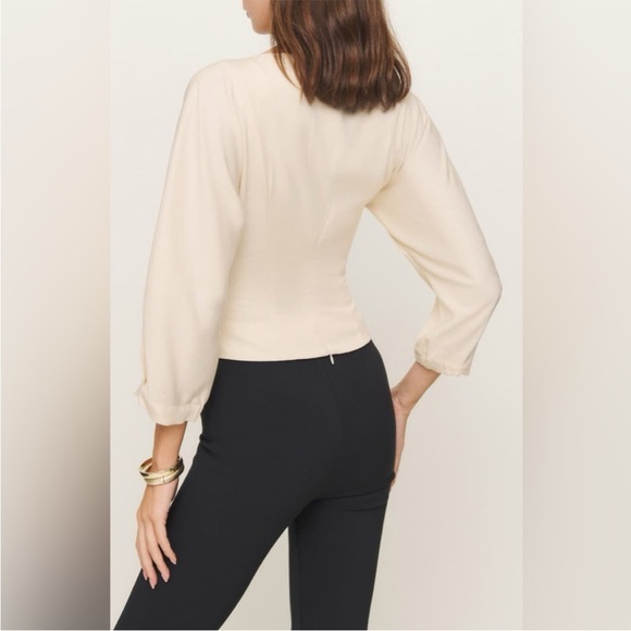Reformation Ivory Sculpted Waist Button-Front Blouse - Picture 2 of 7